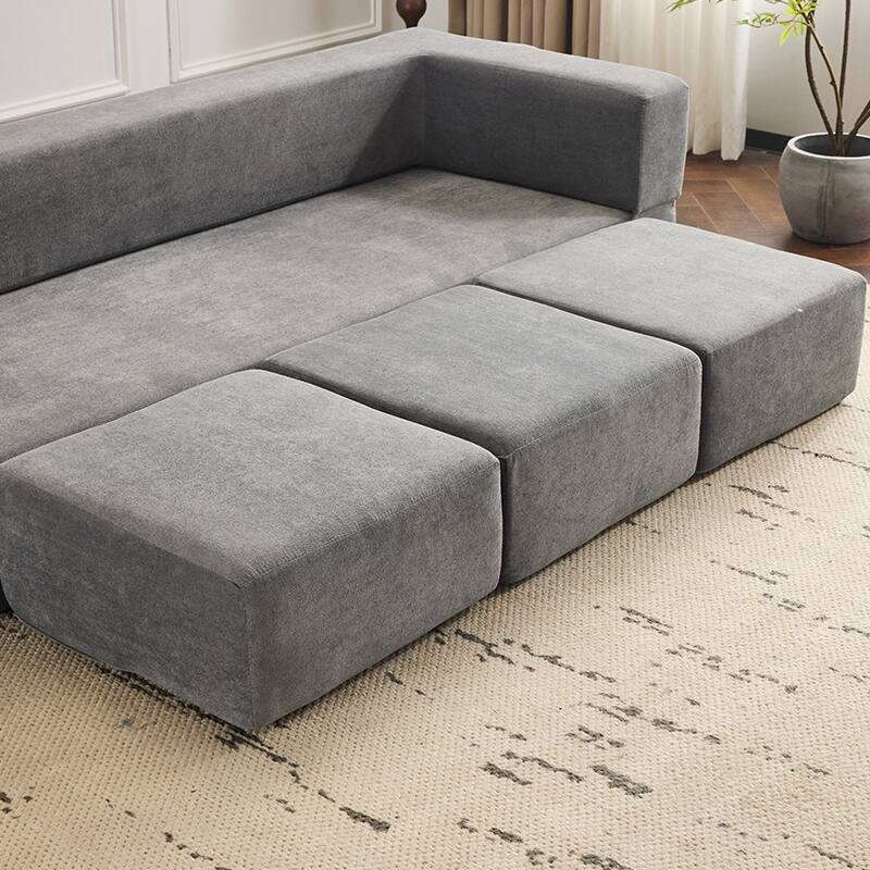 Designs Convertible Sectional Sofa with 3 Storage Ottomans - High-Resilience Foam Sleeper, Space-Saving Chenille Floor Sofa