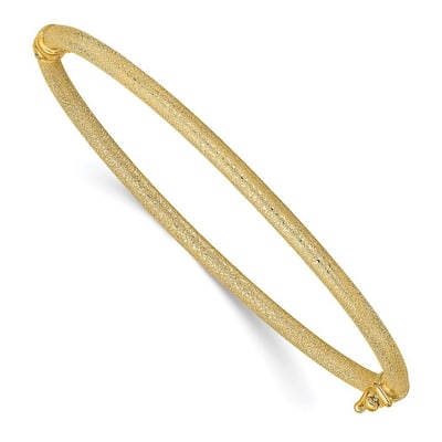 Curata 14k Yellow Gold 3mm Textured Hinged Cuff Stackable Bangle Bracelet