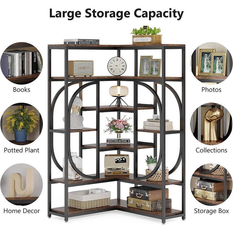 L-Shaped Corner Tall Bookshelf Bookcase for Living Room