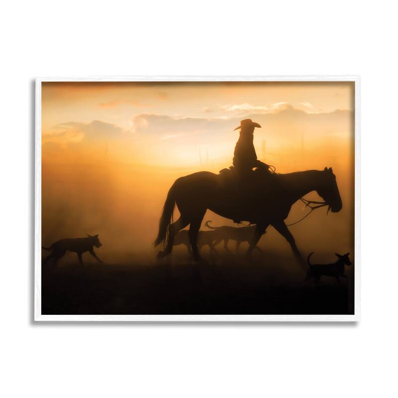 Stupell Western Horse at Sunset Framed Giclee Art Design by PBurchettePhoto - 20 x 16 - White