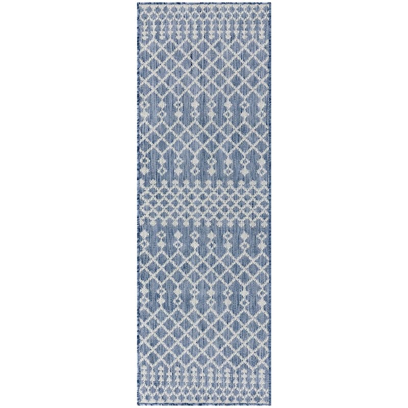 Nourison Positano Indoor/Outdoor Moroccan Area Rug - 2' x 6' - Navy/Blue