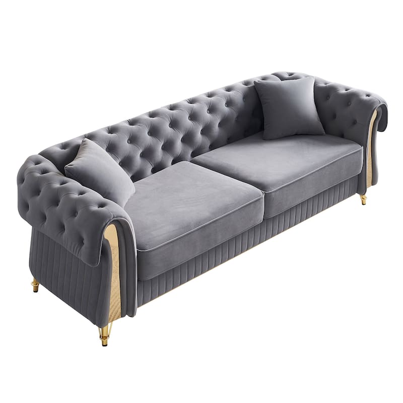 Chesterfield Tufted Velvet Sofa with Seat Cushions and Toss Pillows