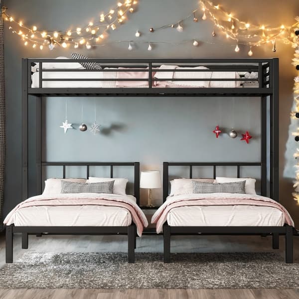 slide 2 of 13, Detachable Triple Bunk Bed With Guardrails,Exchange Ladder for Bedroom Black