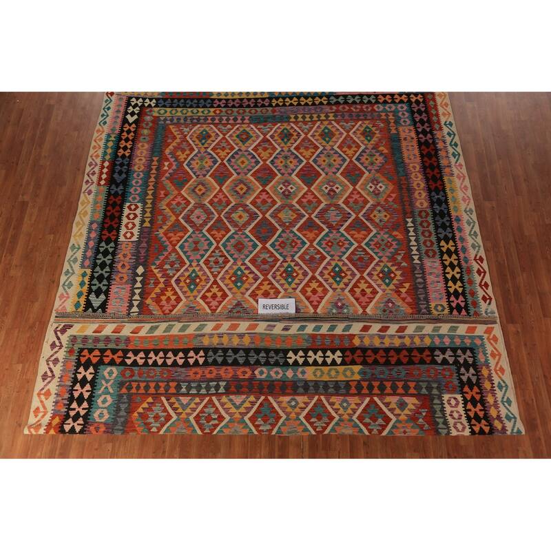 Kilim Oriental Area Rug Hand-Woven Reversible Wool Carpet - 10'1"x 12'7"