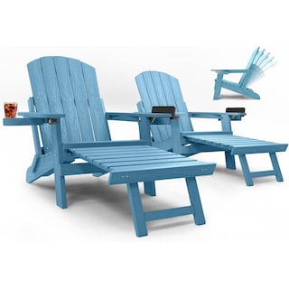 WINSOON Set of 2 HIPS Folding Adirondack Chair with Adjustable Backrest and Retractable Ottoman