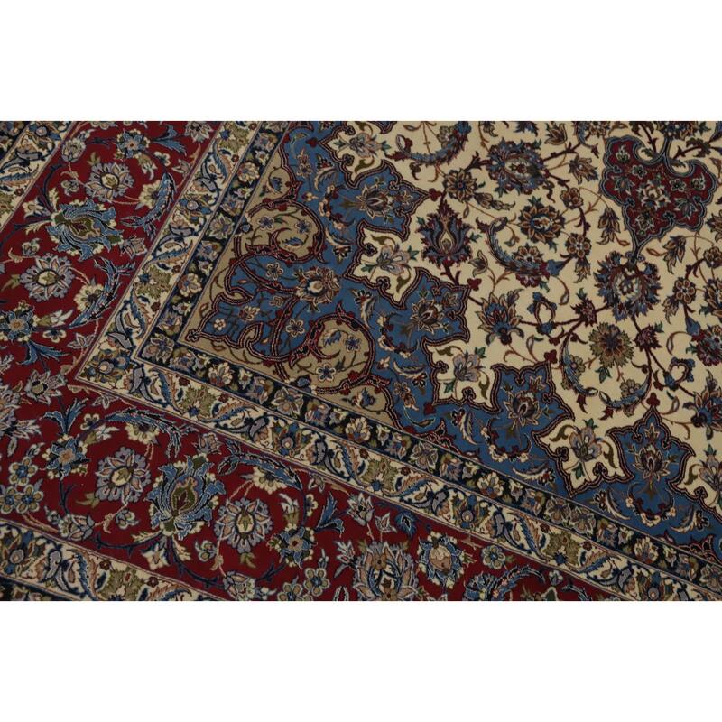 Hand Knotted Oriental 100% Kork Wool Carpet Traditional Floral Beige & Ivories Isfahan Area Rug - 10' 7'' X 6' 7''