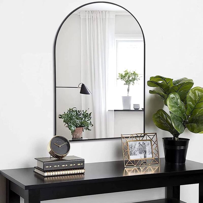 20x30 Inch Metal Framed Arched Bathrrom Mirror For Wall