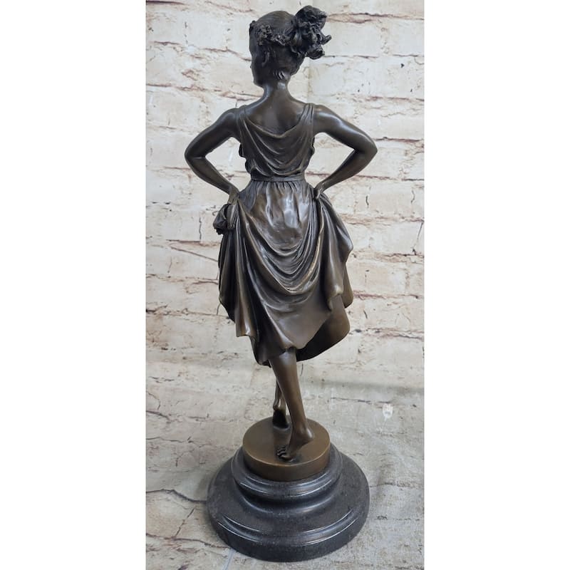 Bronze Sculpture Figure Of Woman With Hands On Her Hips 14.5 Inches X 6 Inches