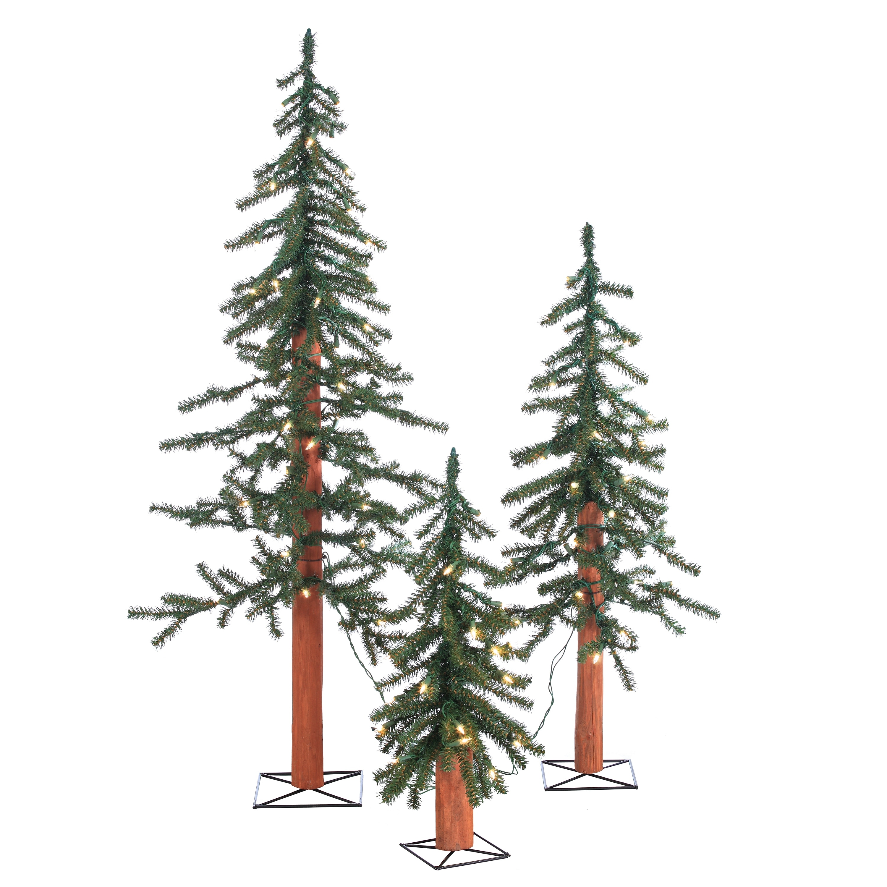 Set of 3 PreLit Alpine Trees with LED Lights