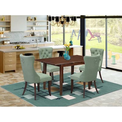 5-Piece Mahogany Finish Solid Wood Top - Rectangular Dining Room Set - Seats 4