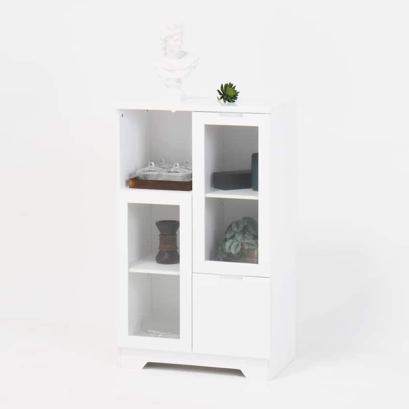 Wooden Floor Cabinet with 2 Glass Doors - White