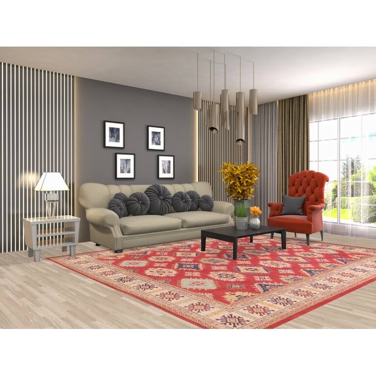 Geometric Kazak Rug Handmade Oriental Wool Carpet - 8'1"x 9'9"