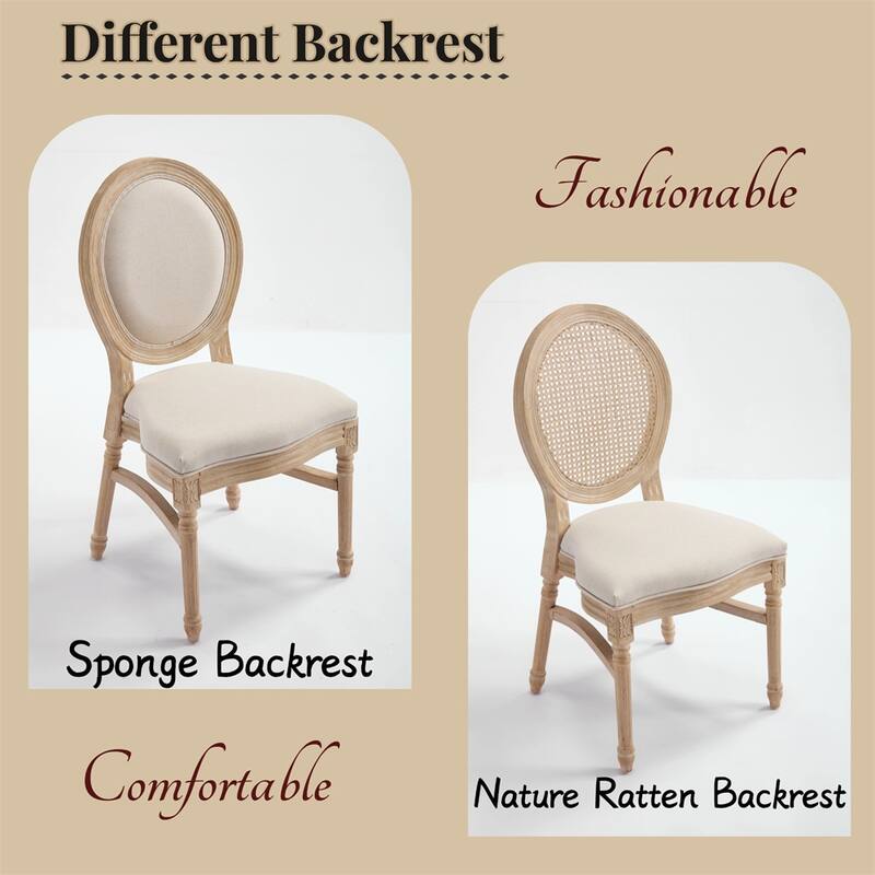 French Country Dining Chairs Set of 2,Upholstered Chairs w/Round Back