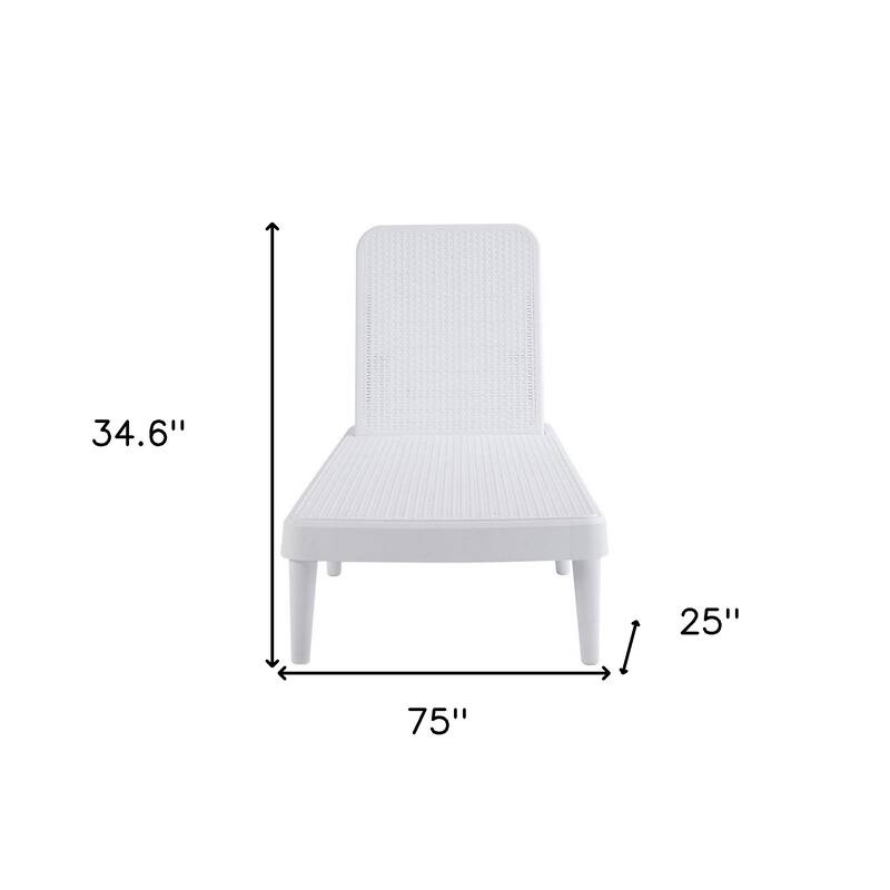 75" White Heavy Duty Plastic Outdoor Stacking Chaise Lounge