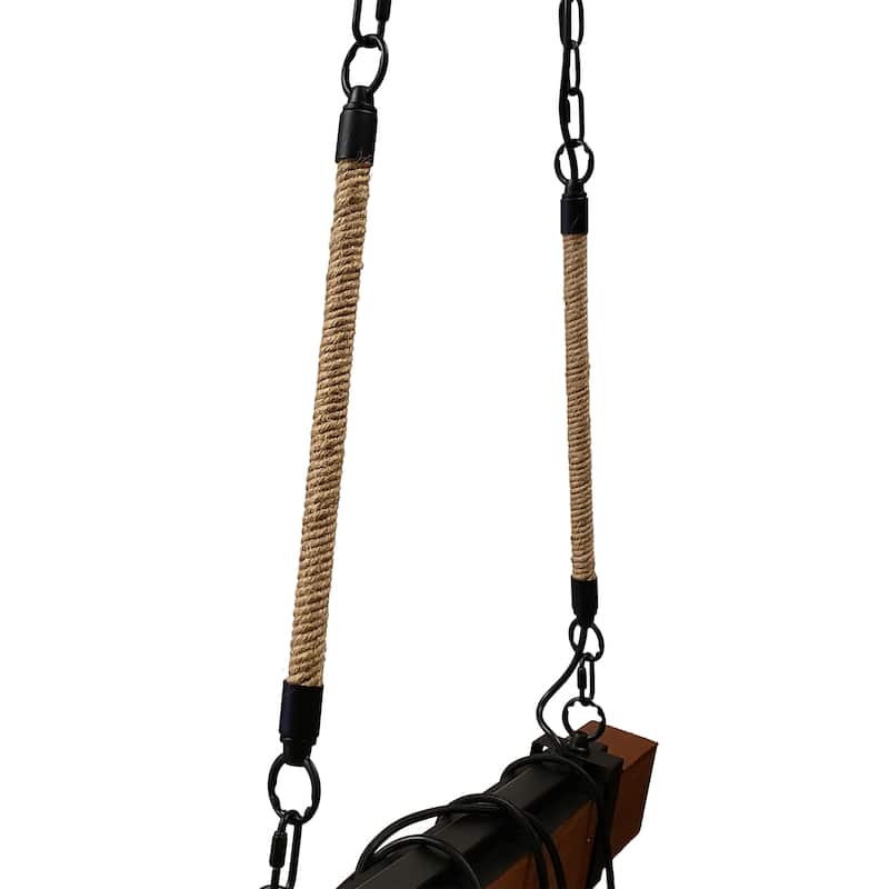 Zenia 4-Light Medium Stain Wood Beam and Natural Rope Anchor Chandelier