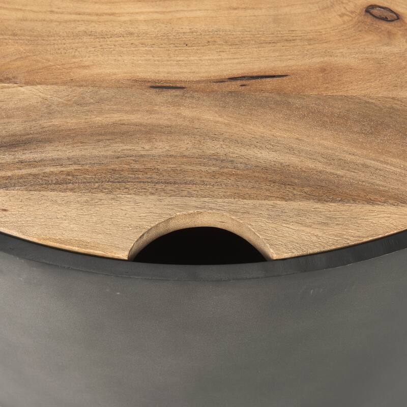 Eclipse Gunmetal Grey Drum Base w/ Medium Brown Solid Wood Top Nesting Coffee Tables (Set of 2)