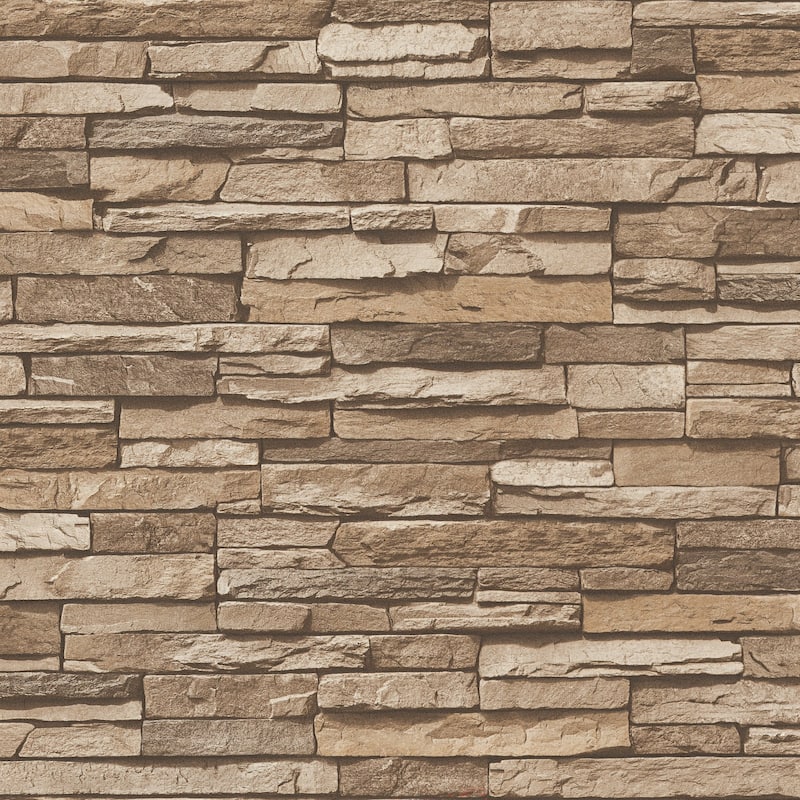 Galerie Wallcoverings Bricks and More Collection Chic Stonewall Effect Matte Finish Vinyl on Non-woven Wallpaper Roll - 33-feet long x 21-inches wide - Beige