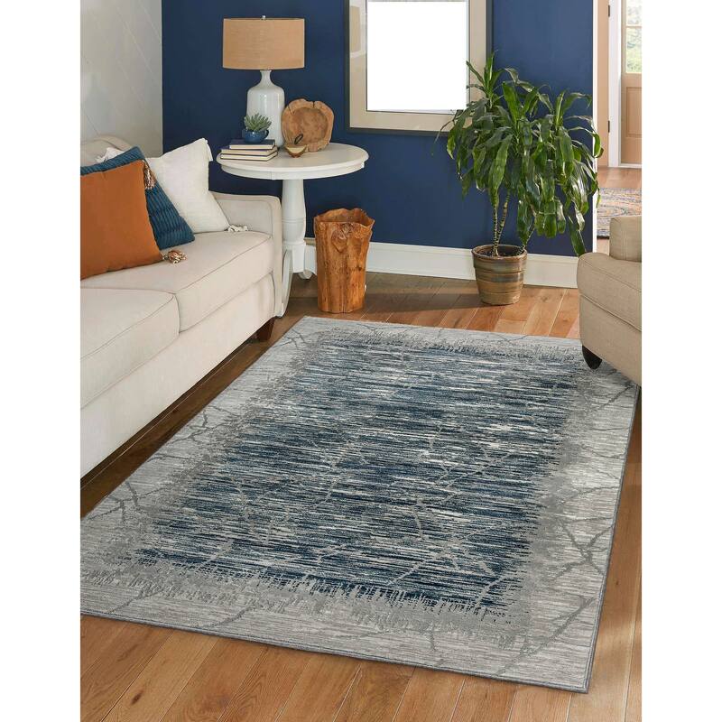Admire Home Living Sognatore 1229 Transitional Crackled Area Rug - 5'3" X 7'3" - Blue
