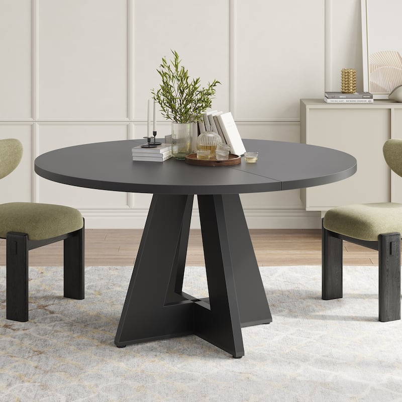 Rossetta 47" Modern Plain Stylish Design Wood Round Dining Table with Strong Metal Legs - 47"x47" - Black