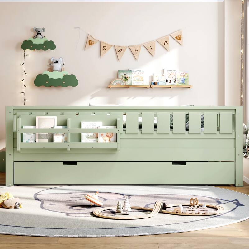 Full/Twin Loft Bed with Bookshelves, Safety Stairs & Trundle