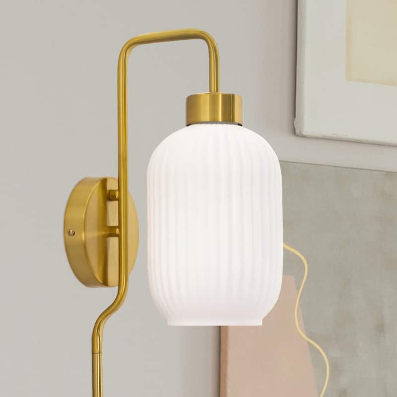 Adrienne River of Goods White Glass and Metal Retro Wall Sconce