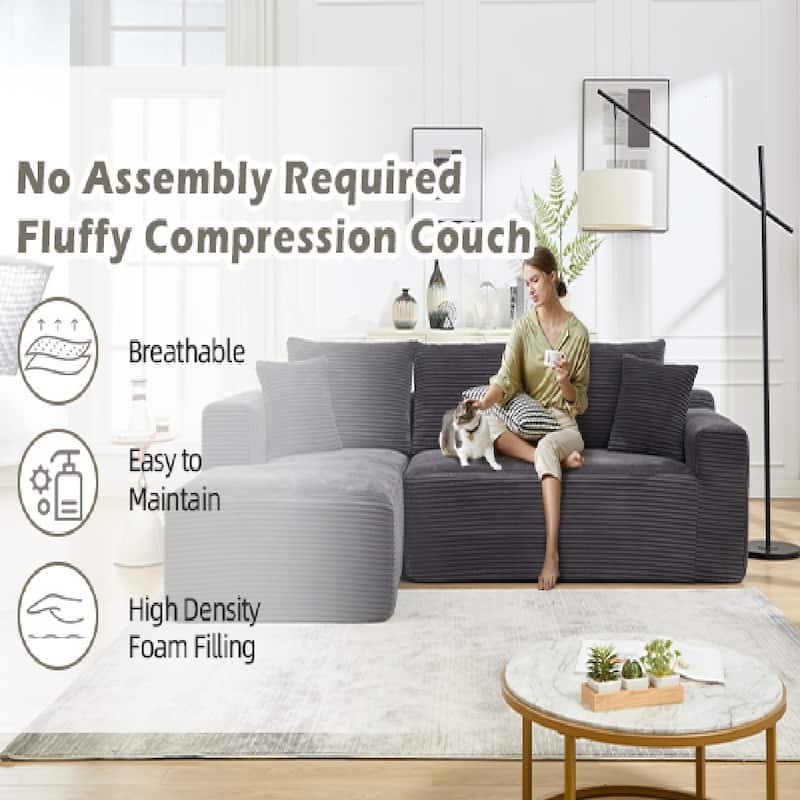 L-Shape 3-Seat Modular Sofa Memory Foam Sectional Couches with Oversized Chaise