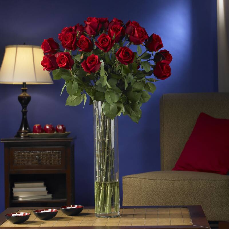 Silk Rose Flower Arrangement - Modern Rosebud Cylinder Vase Decor - 32