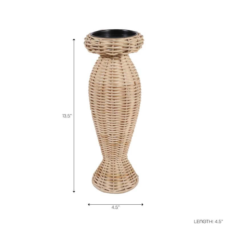 Candle Holder - Brown Metal Handwoven Raffia Pillar