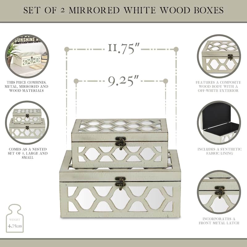 Blue Wood Moroccan Style Mirrored Storage Box (Set of 2)