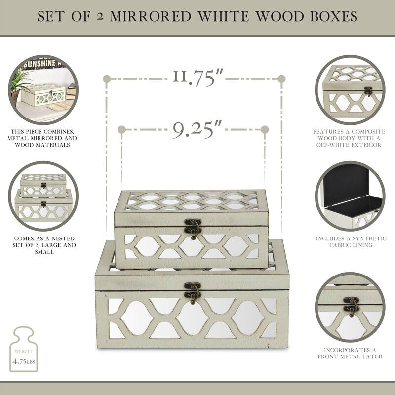 Blue Wood Moroccan Style Mirrored Storage Box (Set of 2) On Sale