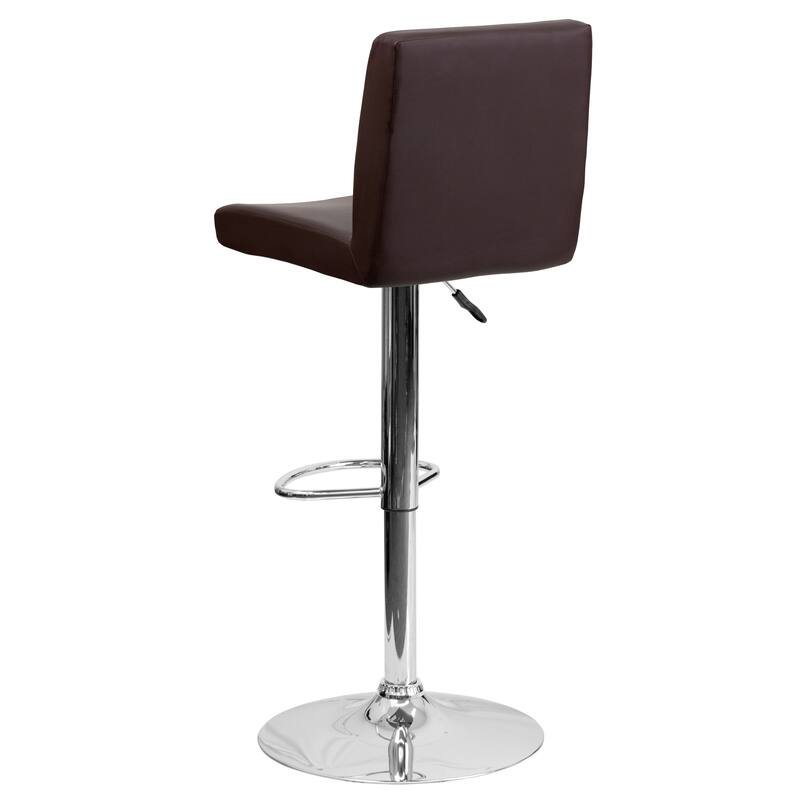 2 Pack Contemporary Adjustable Height Barstool with Panel Back and Chrome Base
