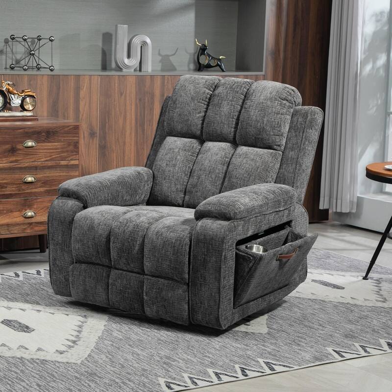 Power Lift Recliner with Extended Footrest,Overstuffed Chenille Dual Motor Recliners with Heat/Message,USB Type C Charging - SingleMotorDarkGrey