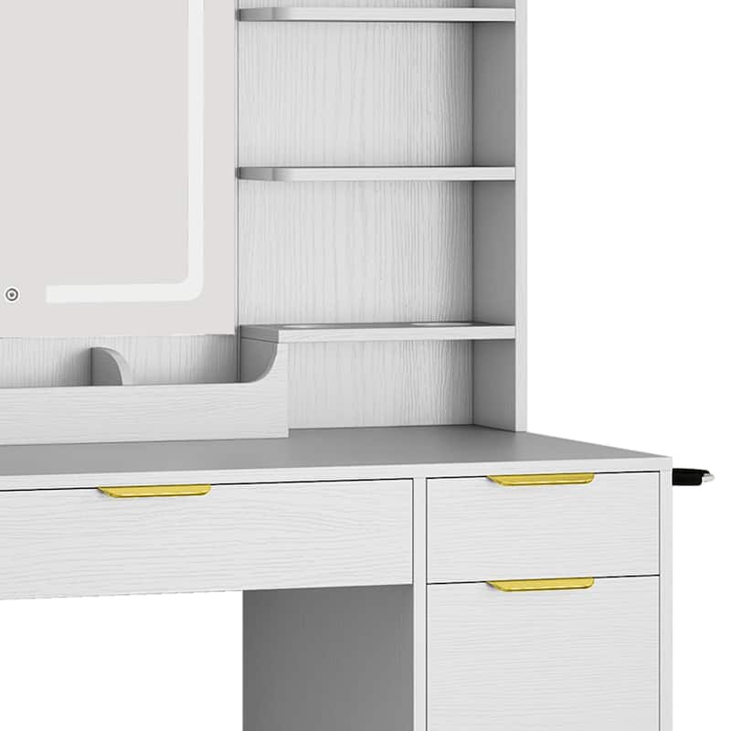 Moasis 9 Drawers Bedroom Vanity Desk,Makeup Vanity with Lighted Mirror and 9 Open Shelves