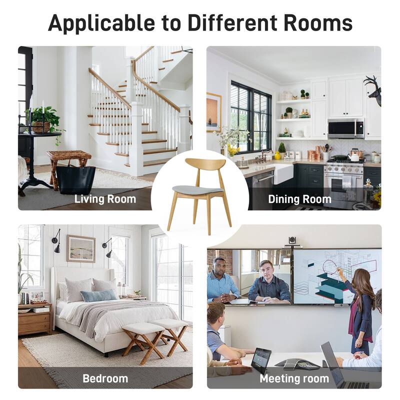 Retro Upholstered Dining & Kitchen Chairs with Wood Frame, Set of 2