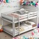 preview thumbnail 26 of 61, Low Height Design Twin Over Twin Floor Bunk Bed in Grey for Kids' Safety,Stylistic Elements Kid's Bunk Bed White