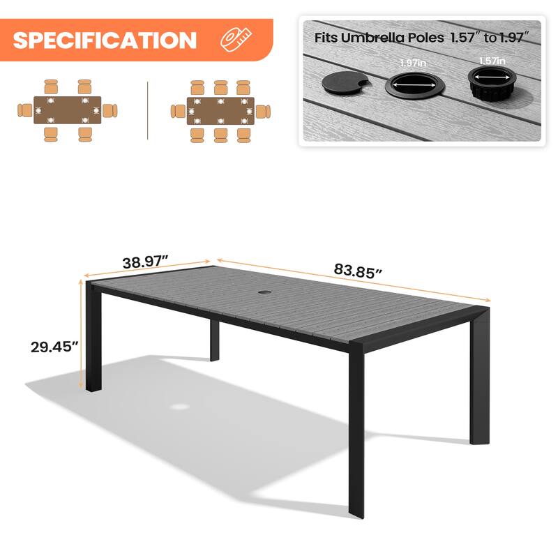 Pellebant Premium Outdoor Patio Aluminum Dining Table with Umbrella Hole