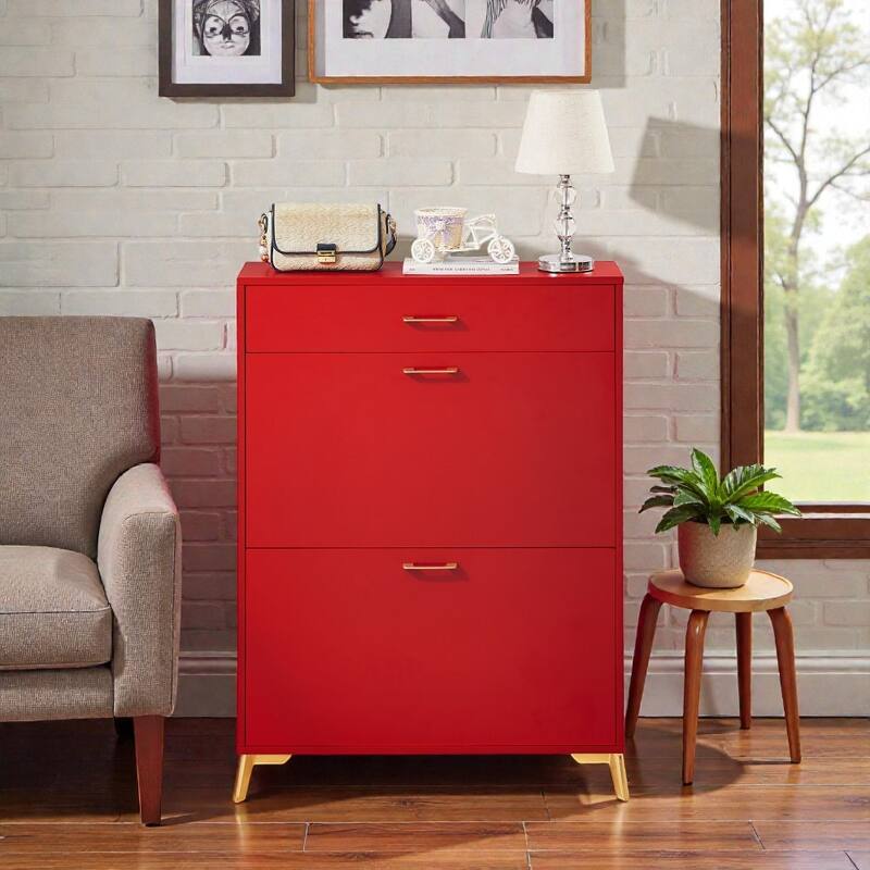 Shoe Storage Cabinet with 2 Flip Drawers, Freestanding Hidden Shoe Organizer with Metal Legs for Entryway
