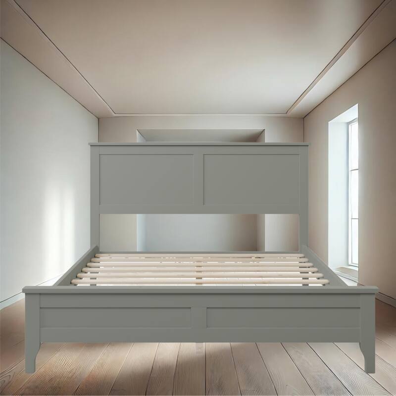 Durable Pine Wood Platform Bed with Slat Design Headboard, Full, Queen, King Options