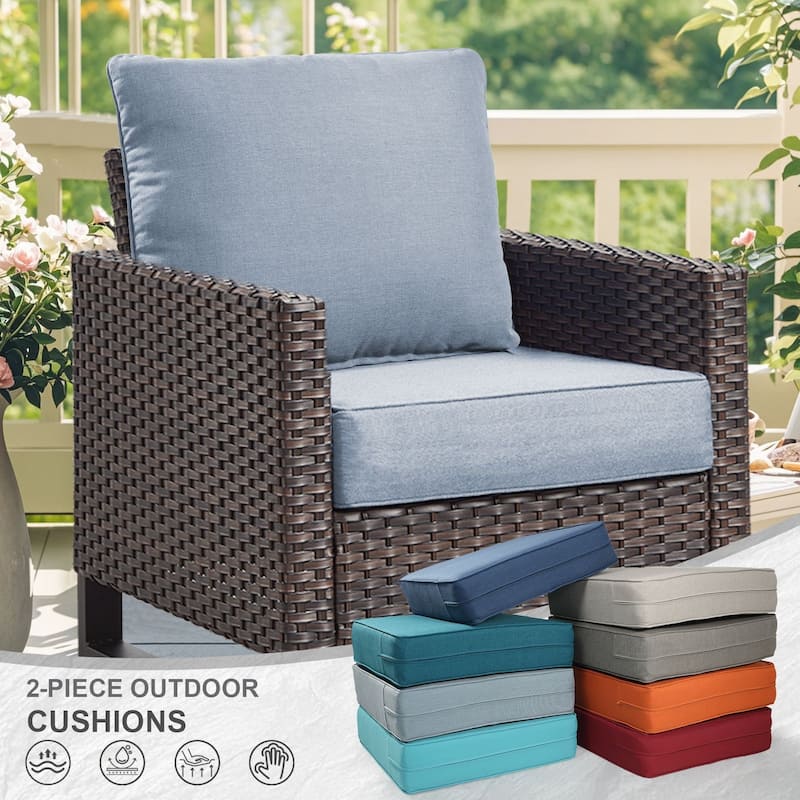 Gymojoy 24"x24"x6" Thick Cushions & Pillows Set - Deep Seat Indoor/Outdoor Water & Fade Resistant