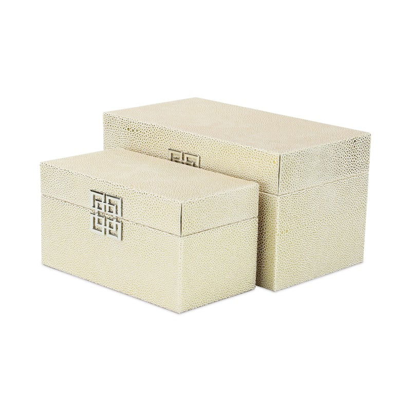Galena White Shagreen Double Happiness Storage box Set of 2