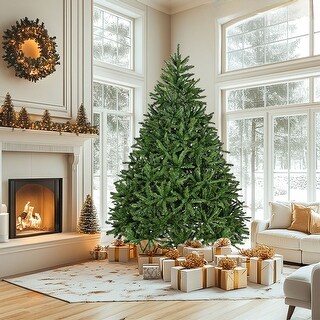 7ft Artificial Christmas Tree, Premium Unlit Hinged Spruce Full