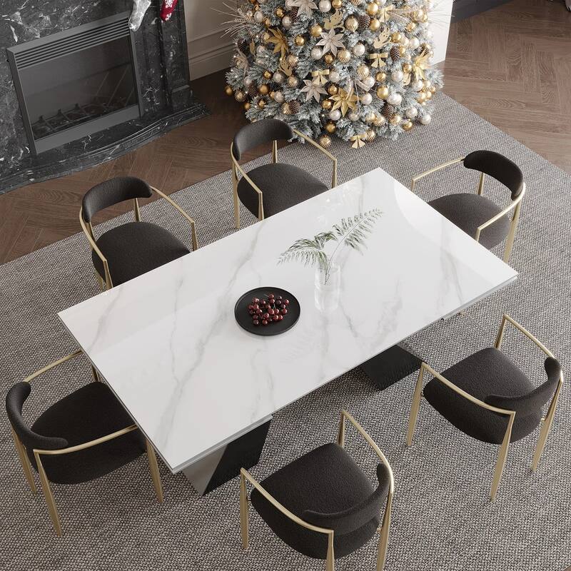 110.24" Extendable Rectangular Sintered Stone Double Pedestal Dining Table Seat 8-10