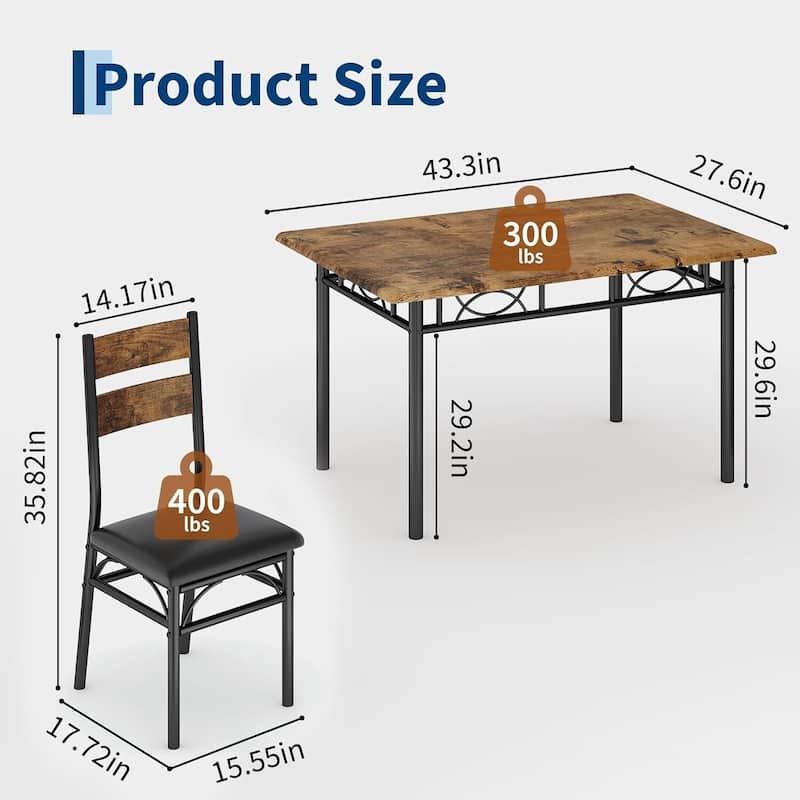 5 Piece Kitchen Dining Table and Chairs Set for 4 for Apartment Dining Room
