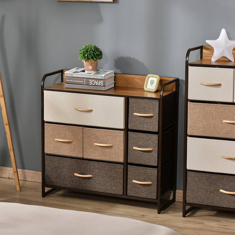 HOMCOM 5-Drawer Dresser Tower 4-Tier Storage Organizer with Steel Frame Wooden Top for Bedroom Hallway Closets