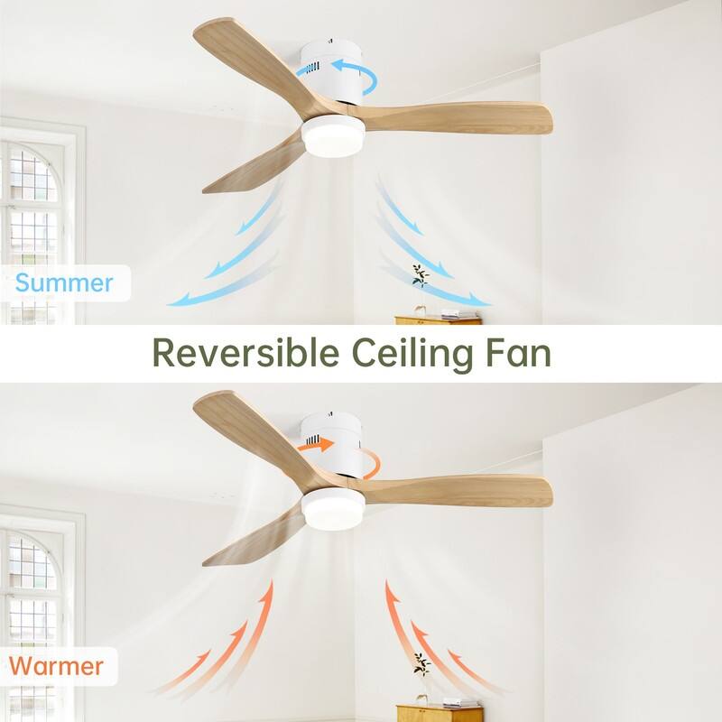 Modern 52"/56" Ceiling Fans with Wood Blades, LED Light & Remote – White/Gold/Black