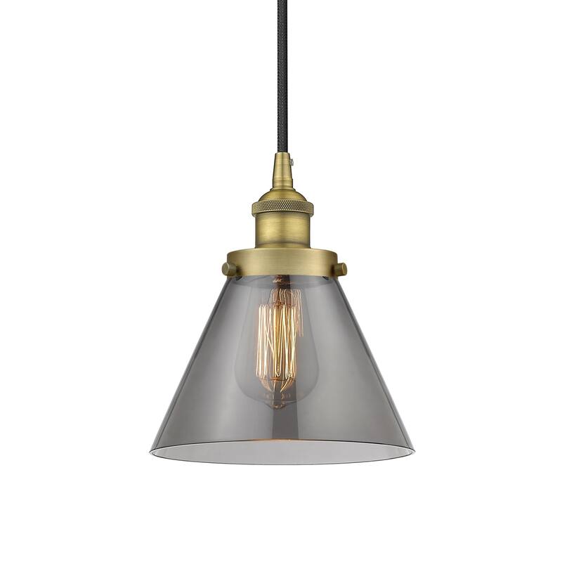 Innovations Lighting 616-1PH-10-8 Cone Pendant Cone 8" Wide Mini - Brushed Brass / Plated Smoke