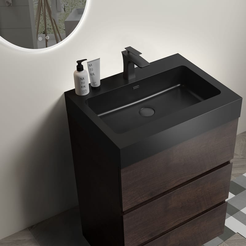 24"Bathroom Vanity with Sink, Large Storage Freestanding Bathroom Vanity,One-Piece Black Sink Basin without Drain and Faucet
