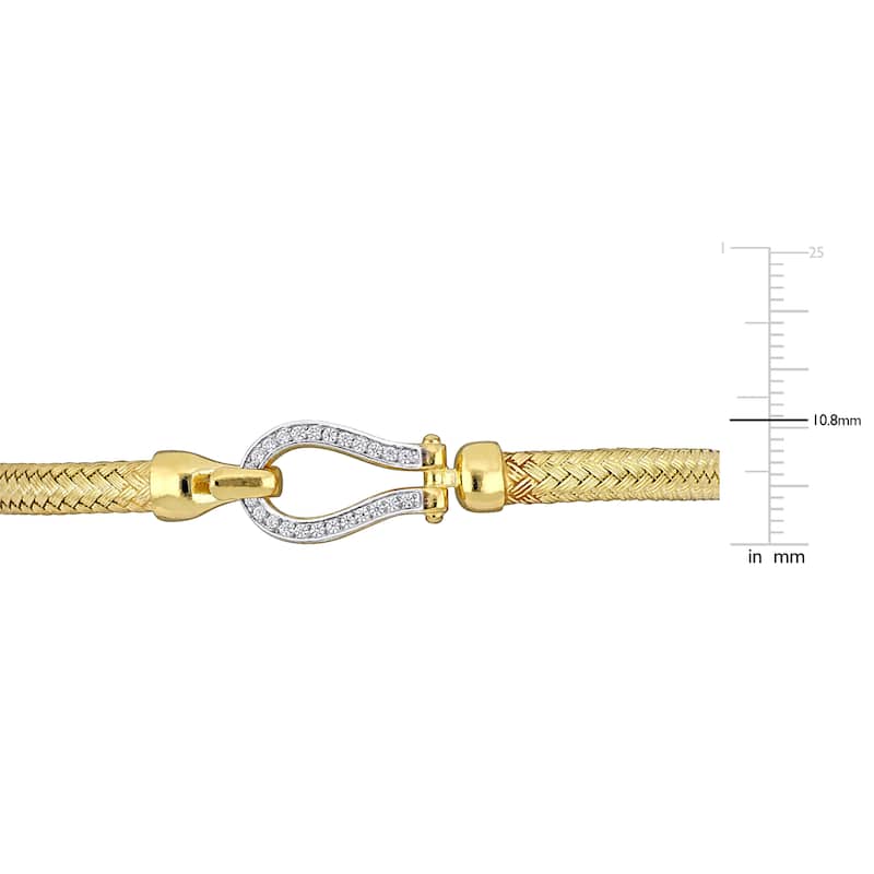 Miadora 3/4ct TGW Cubic Zirconia Weave Design Bangle Buckle Clasp in Yellow Silver - 8 in - 8 in x 10.8 mm x 6.5 mm