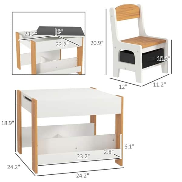dimension image slide 0 of 2, Kids chairs and table for reading or Drawing on a Blackboard - 24.2" L x 24.2" W x 18.9" H