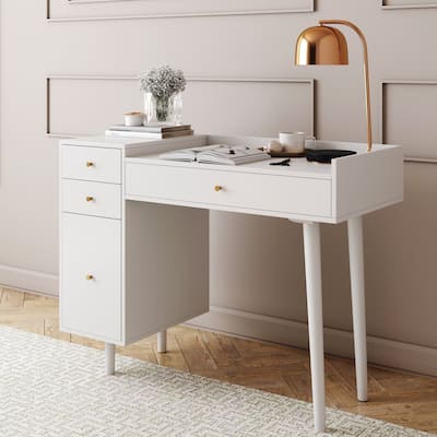 Nathan James Daisy Modern Farmhouse Desk with Storage and Brass Accent Knobs